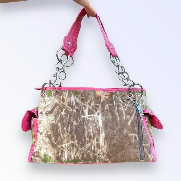 Vtg Y2k Mcbling Purse Pink Camo Shoulder Bag Rhinestones - Picture 4 of 10